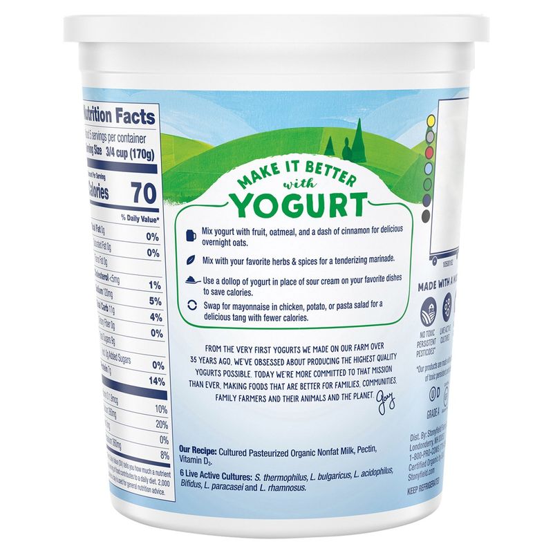 Stonyfield Organic Nonfat Yogurt, Plain, 32 oz.