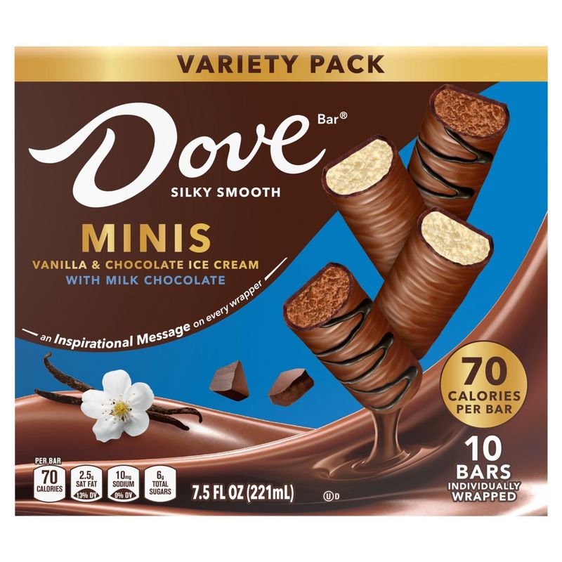 Dove Bar Minis Vanilla &amp; Chocolate Ice Cream Bar Variety Pack, 10 count, 7.5 fl oz