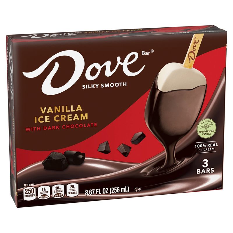 Dove Bar Vanilla with Dark Chocolate Ice Cream Bars, 3 count, 8.67 fl oz