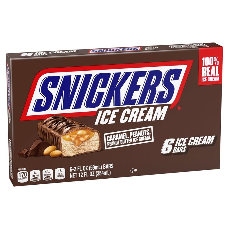 Snickers Caramel, Penuts, Peanut Butter Ice Cream Bars, 2.0 fl oz, 6 count