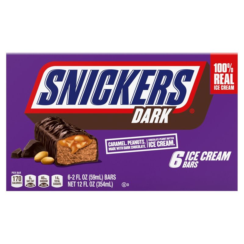 Snickers Dark Ice Cream Bars, 2 fl oz, 6 count
