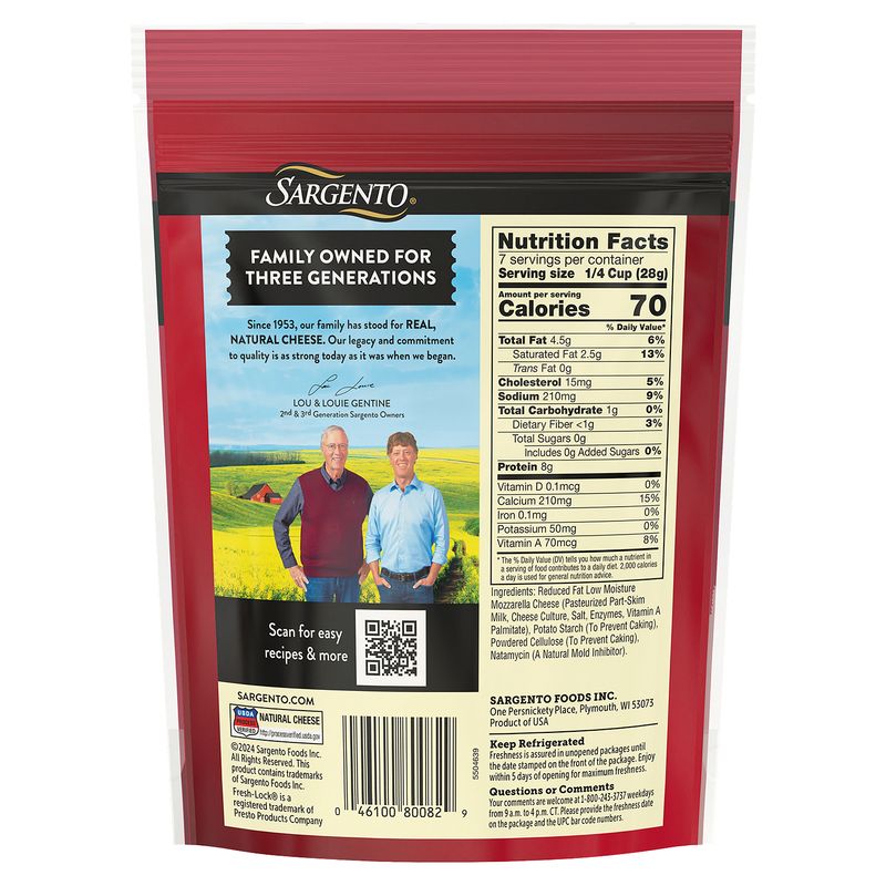 Sargento Traditional Cut Shredded Mozzarella Natural Cheese, 7 oz