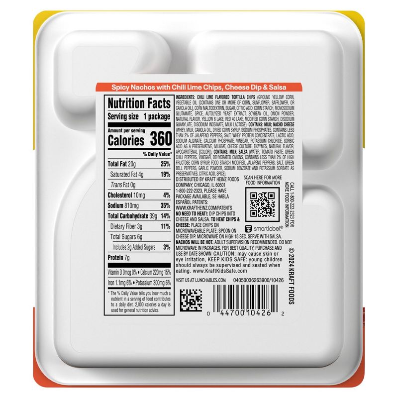 Lunchables Spicy Nachos Chili Lime Flavored Tortilla Chips, Cheese Dip, Salsa, 4.4 oz