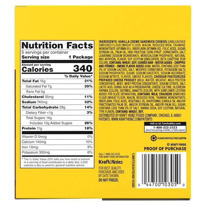 Lunchables Ham and Cheddar Cracker Stackers with Vanilla Crème Cookies, 3.5 oz, 5 count