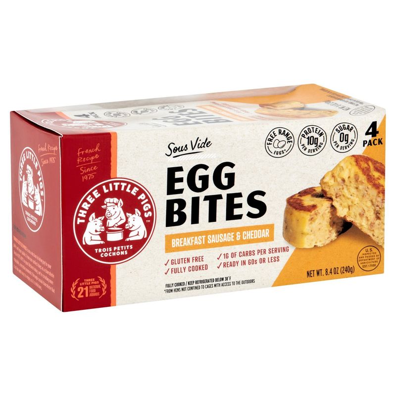 Three Little Pigs Sous Vide Breakfast Sausage &amp; Cheddar Egg Bites, 4 count, 8.4 oz