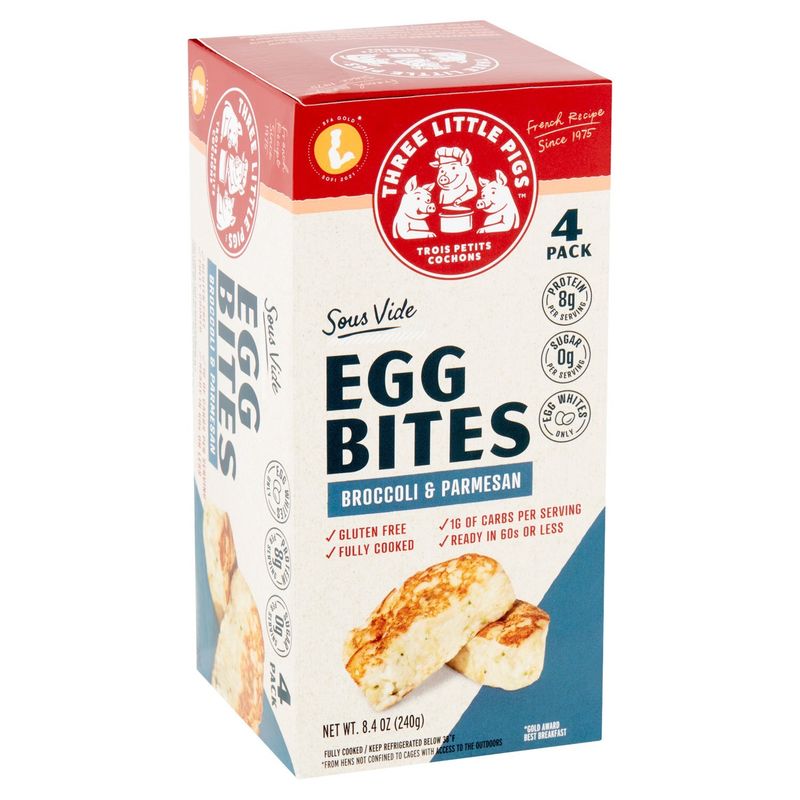 Three Little Pigs Sous Vide Broccoli &amp; Parmesan Egg Bites, 4 count, 8.4 oz