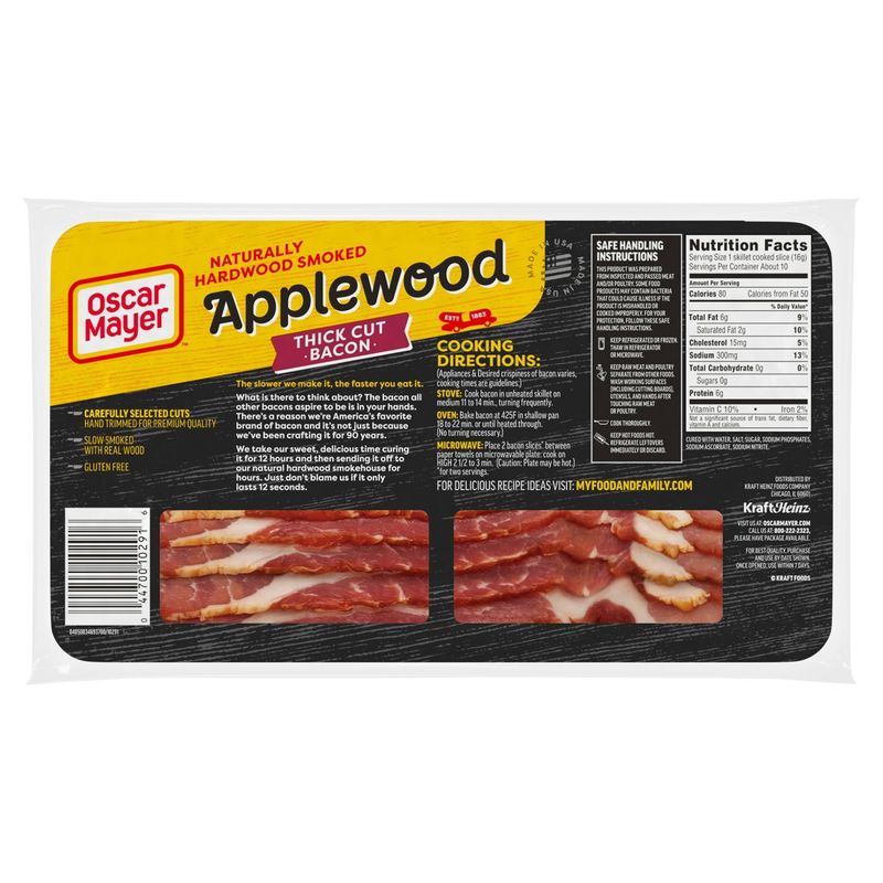 Oscar Mayer Naturally Hardwood Smoked Applewood Thick Cut Bacon, 16 oz