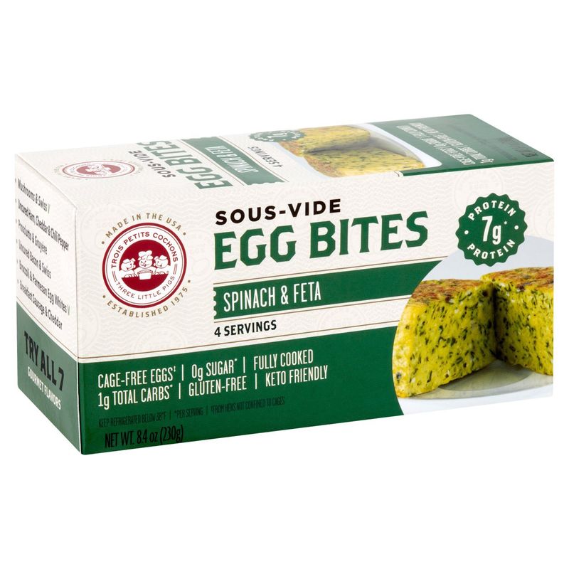 Three Little Pigs Sous-Vide Spinach &amp; Feta Egg Bites, 8.4 oz