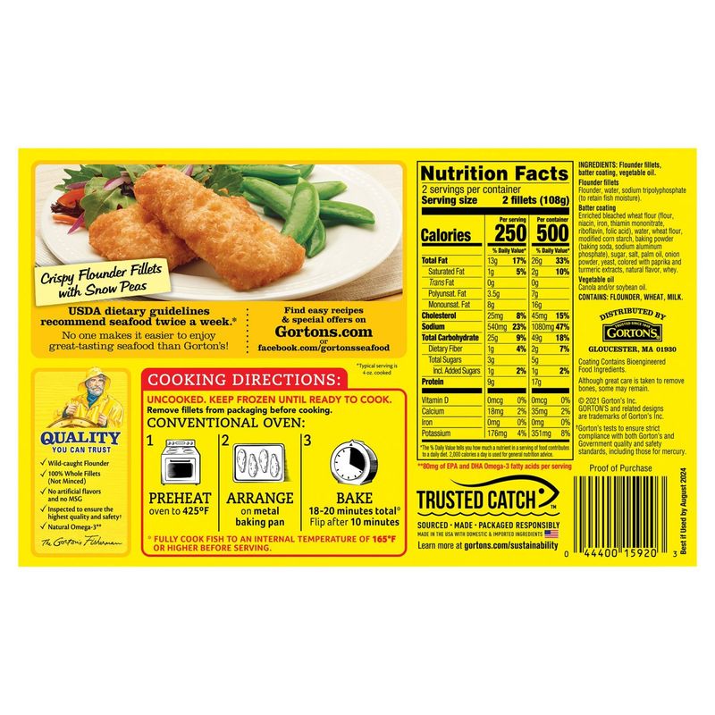 Gorton's Crispy Battered Flounder Fillets, 4 count, 7.6 oz