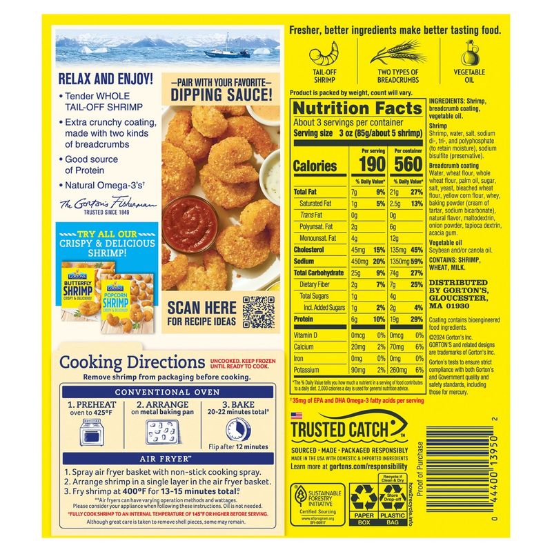 Gorton's Double Crunch Shrimp Breaded Tail-Off Shrimp, 9 oz