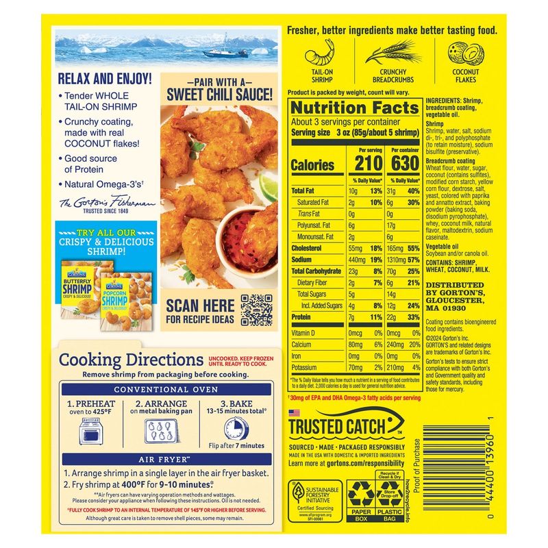 Gorton's Coconut Breaded Tail-On Shrimp, 9 oz