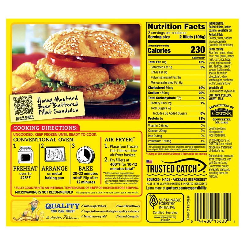 Gorton's Beer Battered Fish Fillets, 6 count, 11 oz