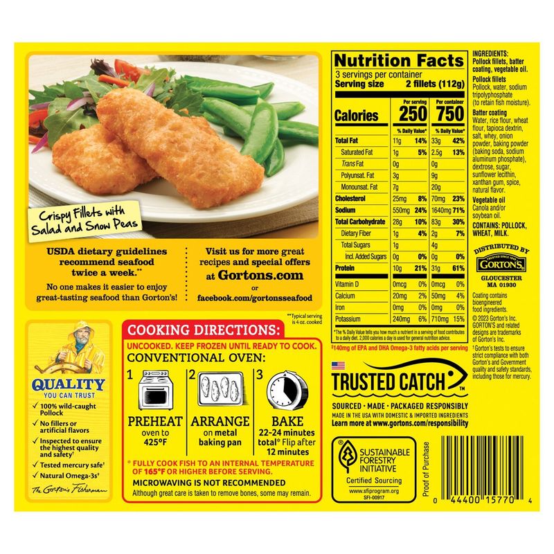 Gorton's Crispy Battered Fish Fillets, 6 count, 11.4 oz