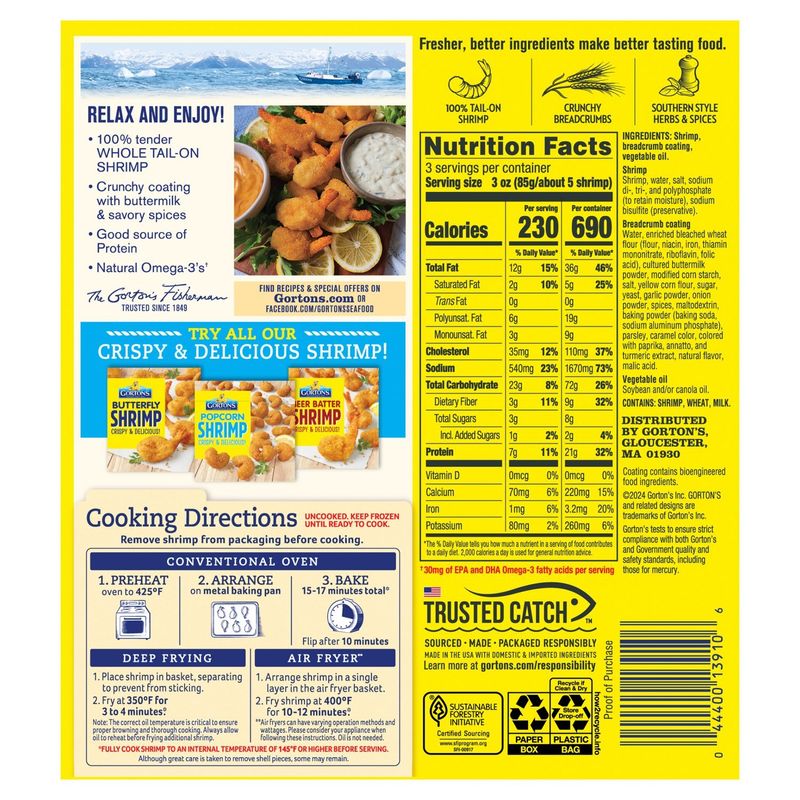 Gorton's Southern Style Breaded Tail-On Shrimp, 9.2 oz