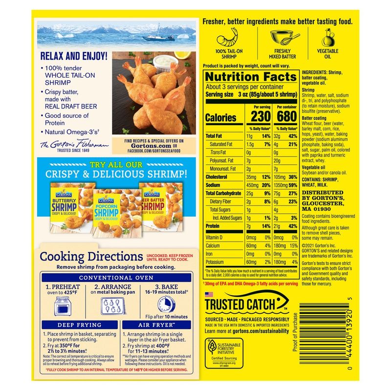 Gorton's Beer Battered Tail-On Shrimp, 9 oz