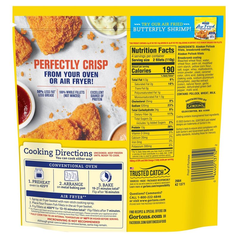 Gorton's Wild Alaskan Pollock Air Fried Fish Fillets, 8 count, 15.2 oz
