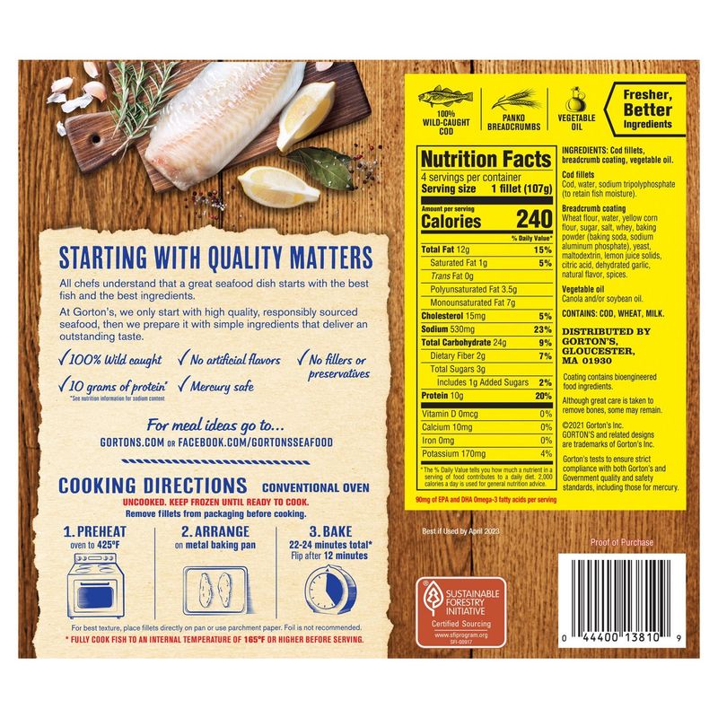Gorton's Cod Breaded Fish Fillets, 4 count, 14.6 oz