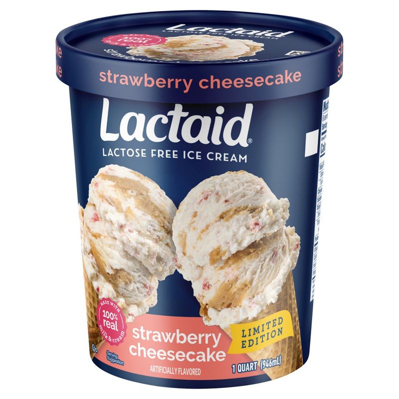 Lactaid Strawberry Cheesecake Lactose Free Ice Cream Limited Edition, 1 quart