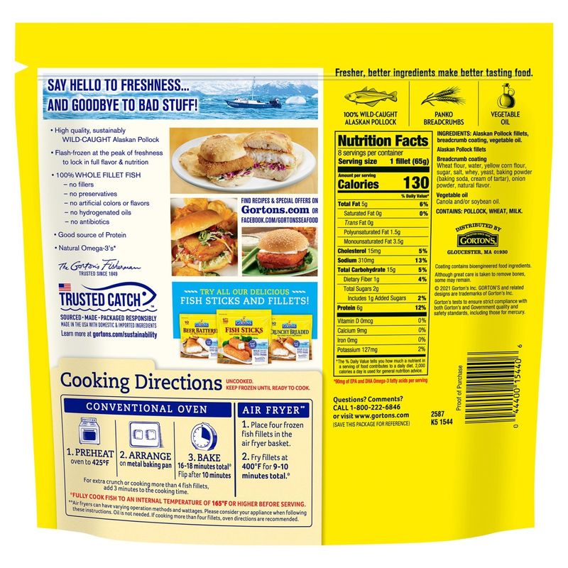 Gorton's Fish Sandwich Breaded Fish Fillets, 8 count, 18.3 oz