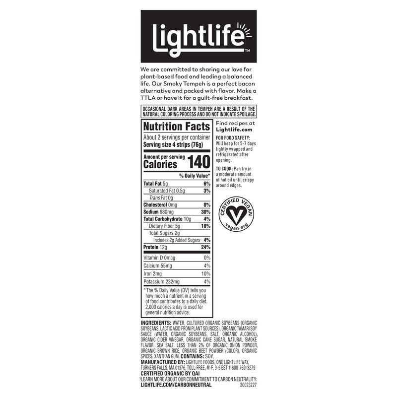 Lightlife Smoky Bacon Precut Strips Tempeh, 6 oz
