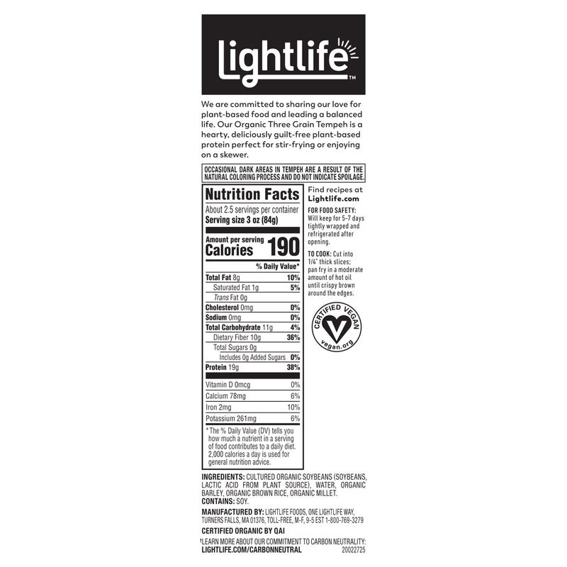 Lightlife Three Grain Organic Tempeh 8 oz
