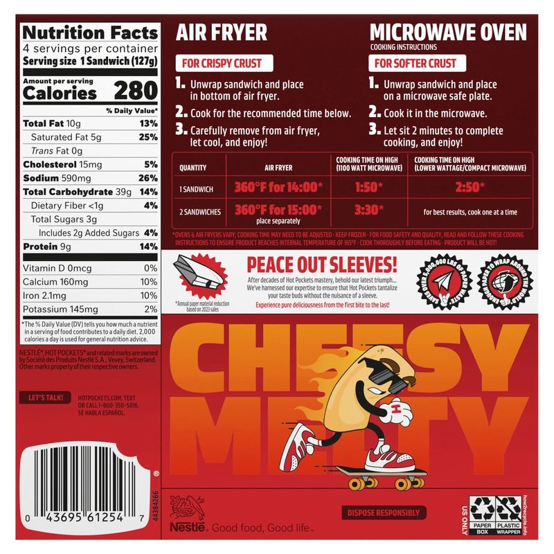 Hot Pockets Hickory Ham &amp; Cheddar Croissant Crust Sandwiches, 4 count, 18 oz