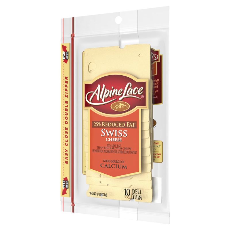 Alpine Lace 25% Reduced Fat Swiss Cheese Packaged Slices, 8oz 10 Slices