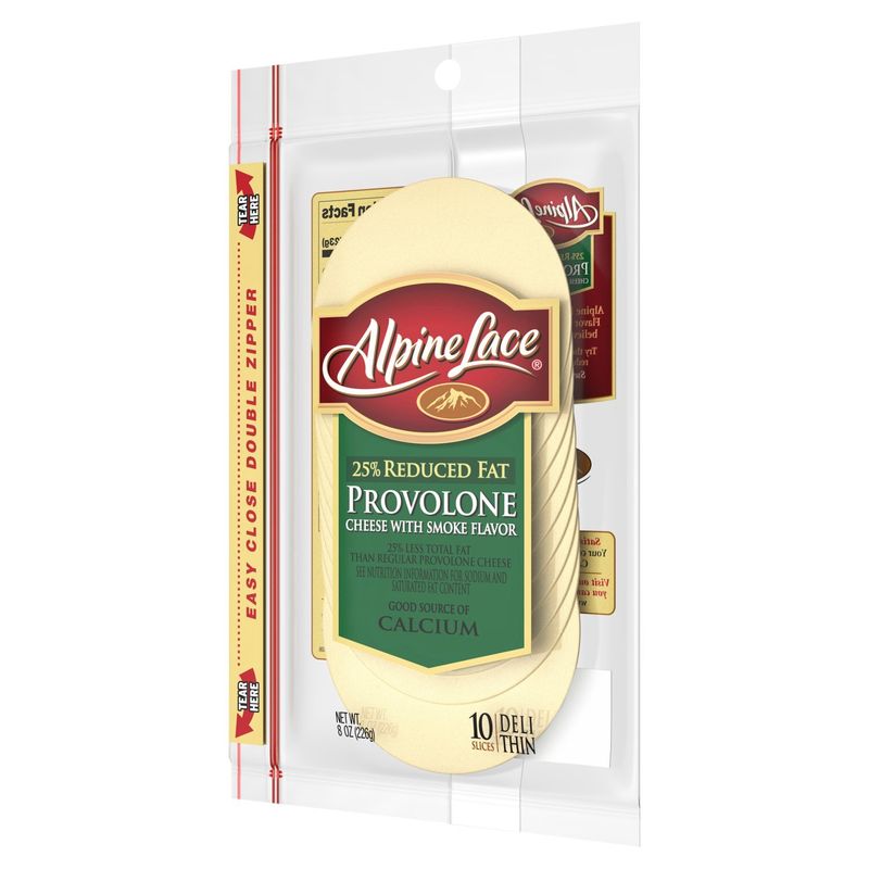 Alpine Lace 25% Reduced Fat Provolone Cheese with Smoke Flavor Packaged Slices, 8oz 10 Slices