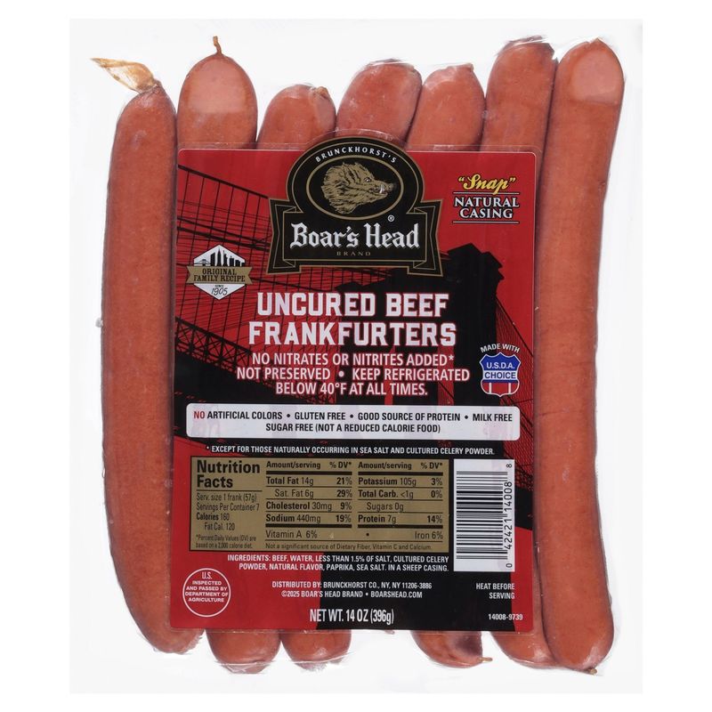Boar's Head Uncured Beef Frankfurters, 14 oz