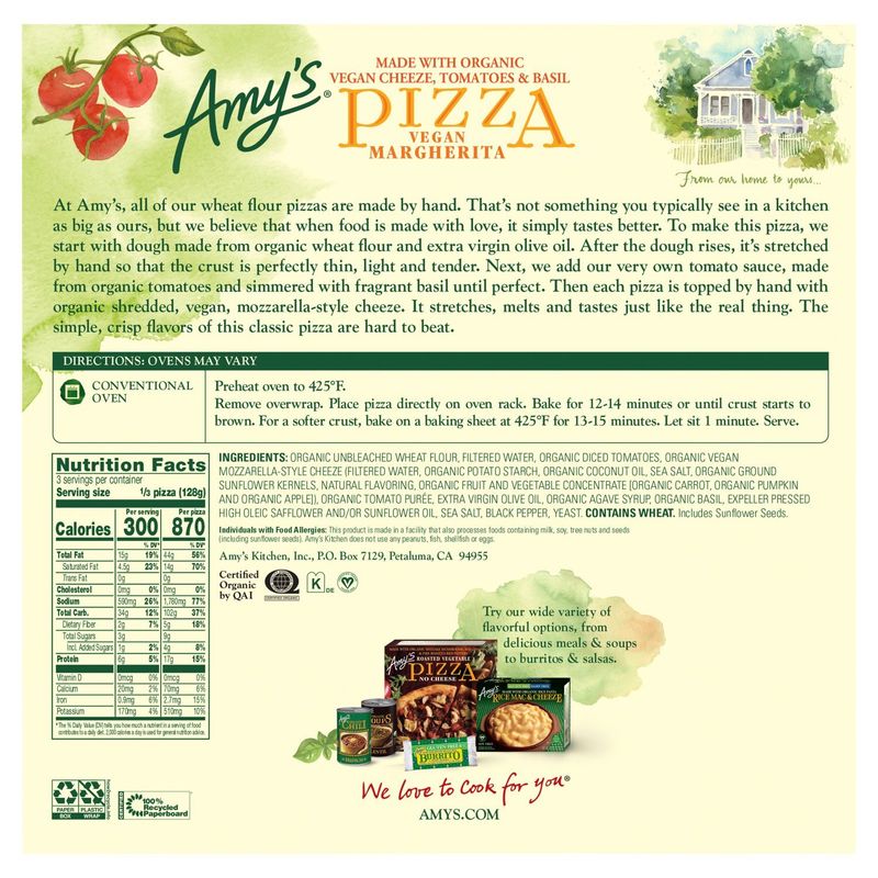 Amy's Vegan Margherita Pizza, 13.5 oz