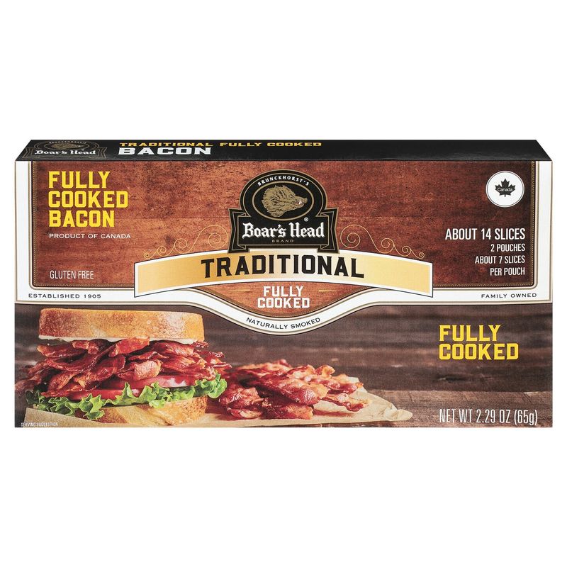 Boar's Head Traditional Fully Cooked Bacon, 14 count, 2.29 oz