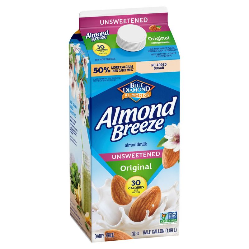 Blue Diamond Almonds Almond Breeze Unsweetened Original Almondmilk, half gallon