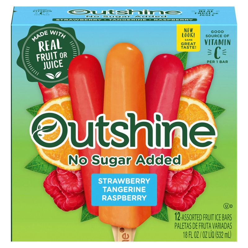 Outshine Strawberry, Tangerine, Raspberry Fruit Ice Bars, 12 count, 18 fl oz