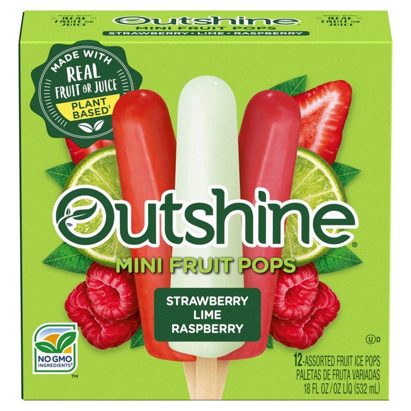 Outshine Strawberry, Lime, Raspberry Mini Fruit Ice Pops, 12 count, 18 fl oz