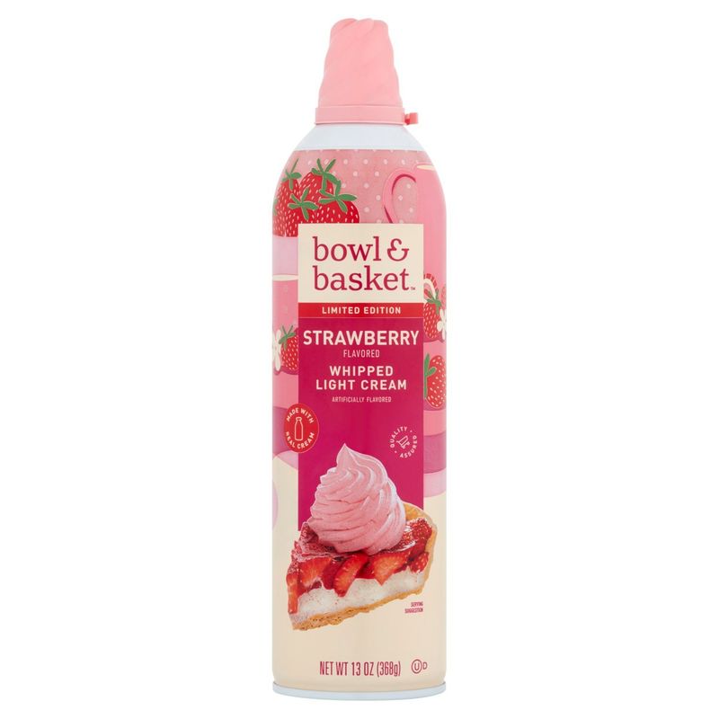 Bowl &amp; Basket Strawberry Flavored Whipped Light Cream Limited Edition, 13 oz