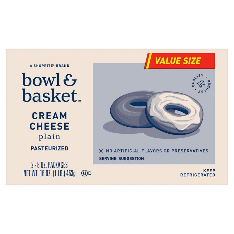Bowl &amp; Basket Plain Cream Cheese Value Size, 8 oz, 2 count