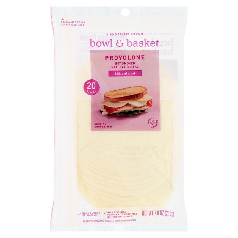 Bowl &amp; Basket Thin Sliced Provolone Natural Cheese, 20 count, 7.6 oz