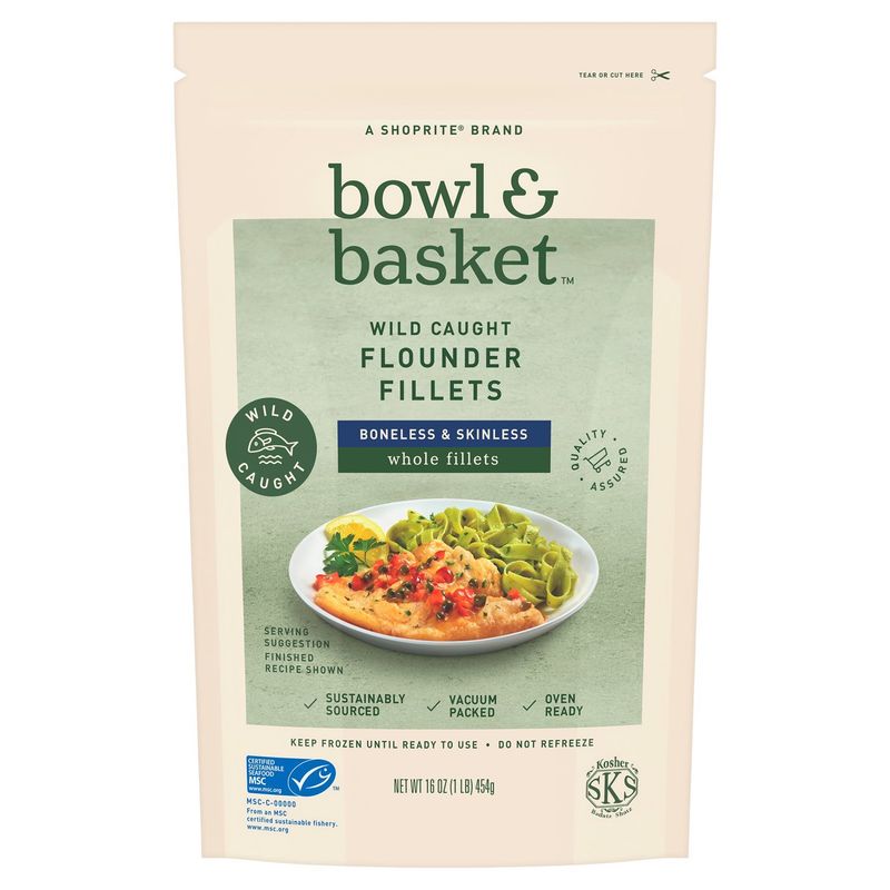 Bowl &amp; Basket Boneless &amp; Skinless Whole Flounder Fillets, 16 oz