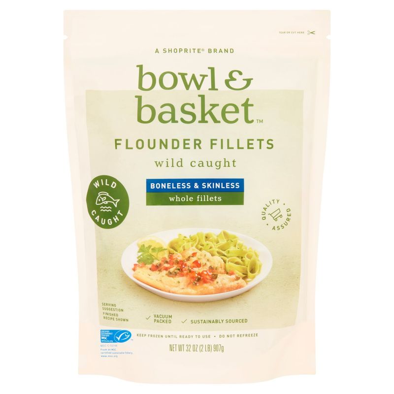 Bowl &amp; Basket Flounder Fillets Boneless &amp; Skinless Whole, 32 oz