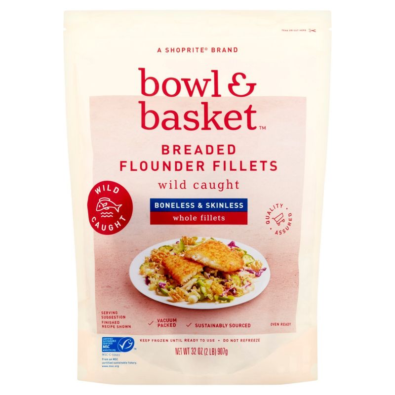 Bowl &amp; Basket Boneless &amp; Skinless Whole Breaded Flounder Fillets, 32 oz