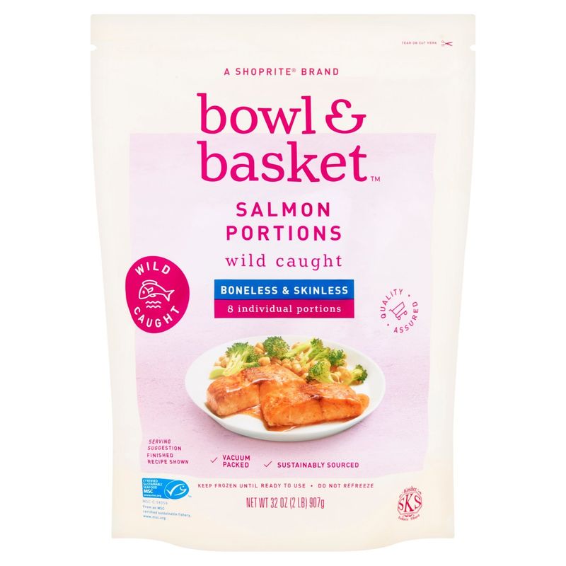 Bowl &amp; Basket Boneless and Skinless Wild Caught Salmon Portions, 8 count, 32 oz