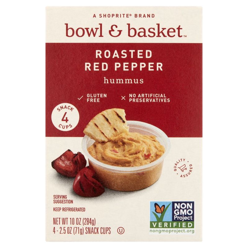 Bowl &amp; Basket Roasted Red Pepper Hummus, 2.5 oz, 4 count
