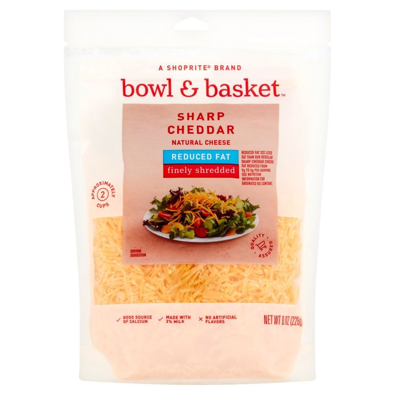 Bowl &amp; Basket Reduced Fat Finely Shredded Sharp Cheddar Natural Cheese, 8 oz