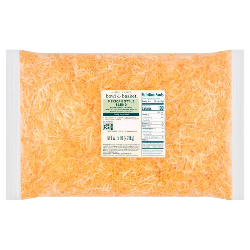 Bowl &amp; Basket Finely Shredded Mexican Style Blend Cheese, 5 lb