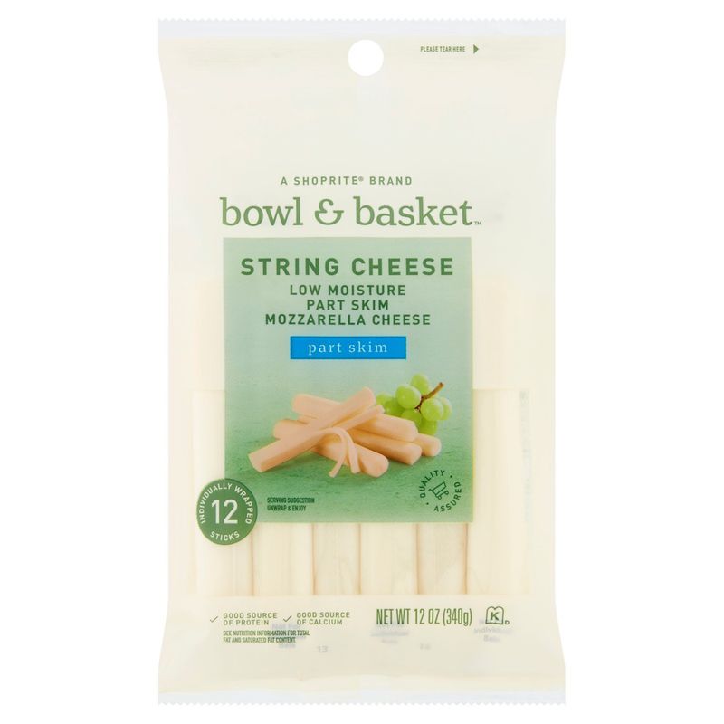 Bowl &amp; Basket Low Moisture Part Skim Mozzarella String Cheese, 12 count, 12 oz