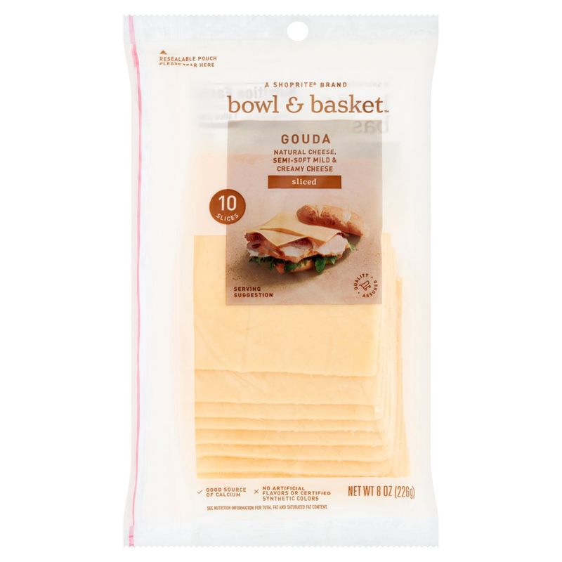 Bowl &amp; Basket Sliced Natural Gouda Cheese, 10 count, 8 oz