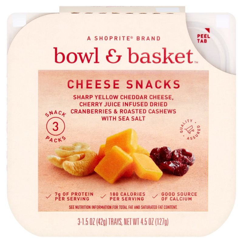 Bowl &amp; Basket Cheese Snacks: Yellow Cheddar Cheese, Cranberries, Cashews, 1.5 oz, 3 count