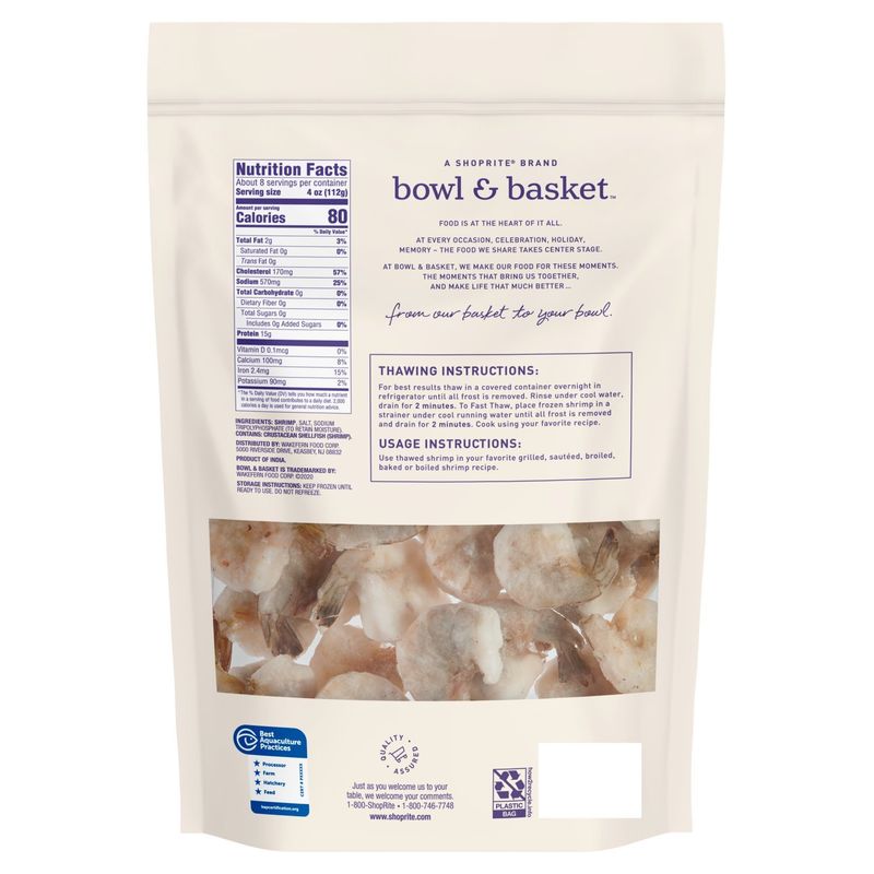 Bowl &amp; Basket Raw Shrimp, Ez-Peel, Large, 31-40 shrimp per pound, 32 oz