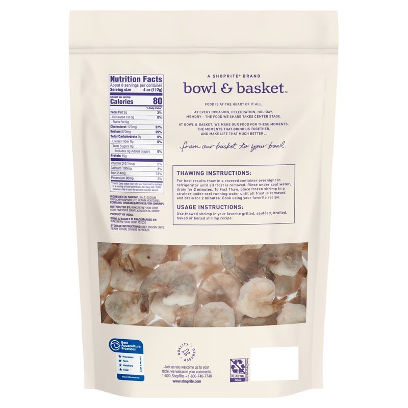 Bowl &amp; Basket Raw Shrimp, Ez-Peel, Medium, 51-60 shrimp per pound, 32 oz