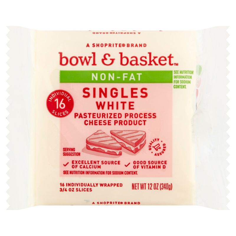 Bowl &amp; Basket Non-Fat Singles White Cheese, 3/4 oz, 16 count